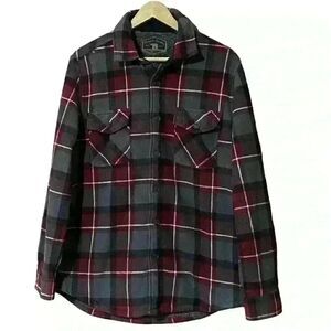 Freedom Foundry Mens M Red Gray Plaid Shirt Jacket Shacket Preowned